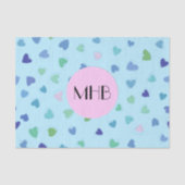 Roze harten, blauwe harten, hartenpatroon, monogra tissuepapier (Voorkant)