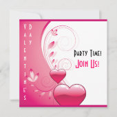 Roze harten, bloemen en wervelingen Valentijnsdag Kaart (Voorkant)