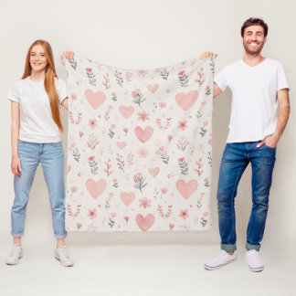 Roze harten & bloemenvluchtdeken fleece deken