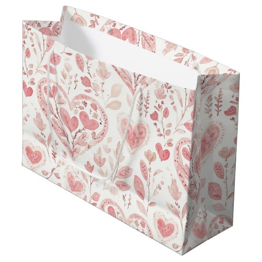 Roze Harten Bloemliefde Groot Cadeauzakje (Voorkant Gekanteld)