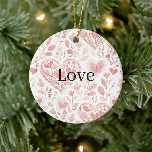 Roze Harten Bloemliefde   Keramisch Ornament (Boom)