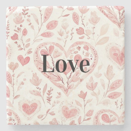 Roze Harten Bloemliefde Stenen Onderzetter (Voorkant)