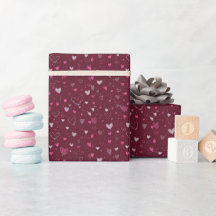Roze Harten Bourgogne papier Cadeau, Valentijnsdag