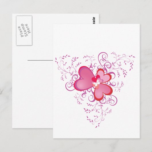 Roze harten briefkaart (Voorkant / Achterkant)