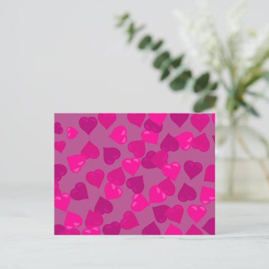 Roze harten briefkaart (Staand voorkant)