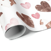 Roze Harten Bruine Cacao Koe Print Verjaardag Cadeaupapier (Rol Hoek)
