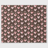Roze Harten Bruine Cacao Verjaardag Cadeaupapier (Vlak)