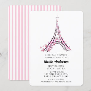 Roze harten Butterflies Paris Eiffel Tower Bridal Kaart
