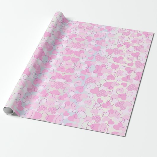 Roze harten cadeaupapier (Uitgerold)