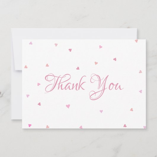Roze Harten Confetti Lettertype Dank U Bedankkaart (Voorkant)