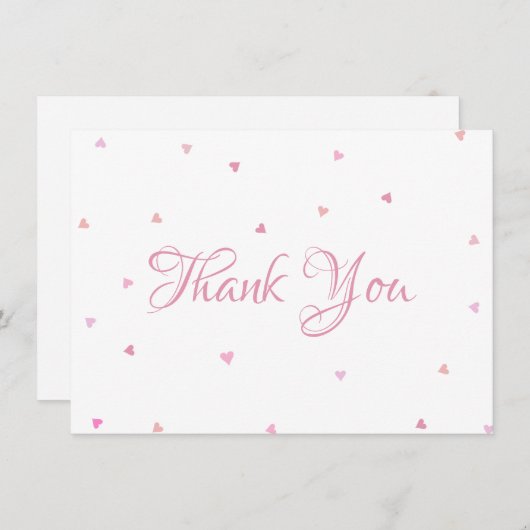 Roze Harten Confetti Script Bedankt (Voorkant / Achterkant)