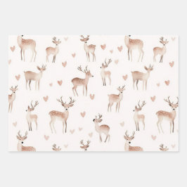 Roze Harten Crème Herten Kerst Inpakpapier Vel