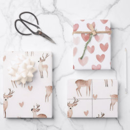 Roze Harten Crème Herten Kerst Inpakpapier Vel