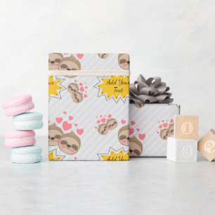 Roze Harten Cute Sloth Patroon Baby Shower Feest Cadeaupapier