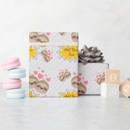 Roze Harten Cute Sloth Patroon Baby Shower Feestje Cadeaupapier