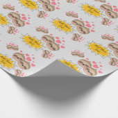 Roze Harten Cute Sloth Patroon Baby Shower Feestje Cadeaupapier (Hoek)