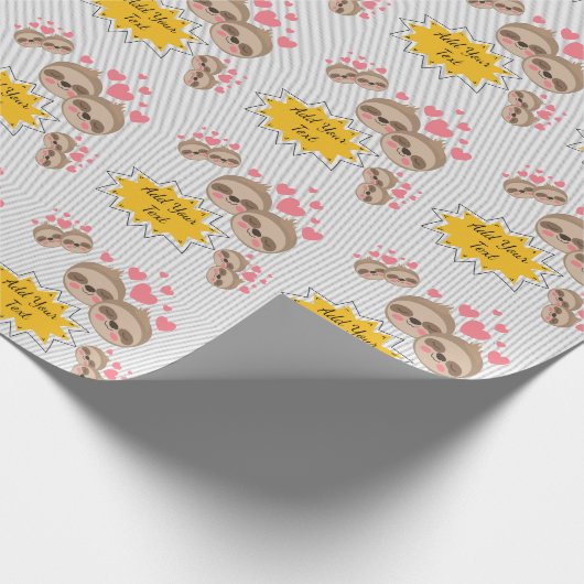 Roze Harten Cute Sloth Patroon Baby Shower Feestje Cadeaupapier (Hoek)