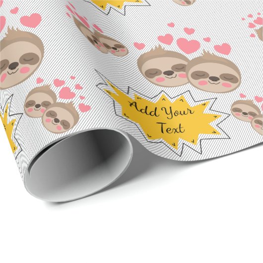 Roze Harten Cute Sloth Patroon Baby Shower Feestje Cadeaupapier (Rol Hoek)