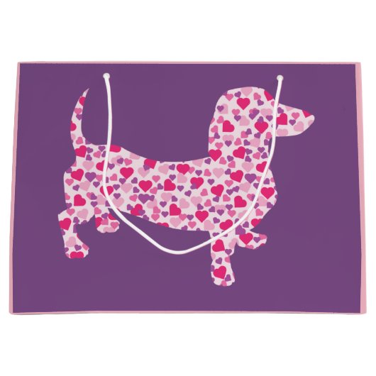 Roze harten Dachshund Groot Cadeauzakje (Voorkant)