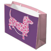 Roze harten Dachshund Groot Cadeauzakje (Achterkant Gekanteld)