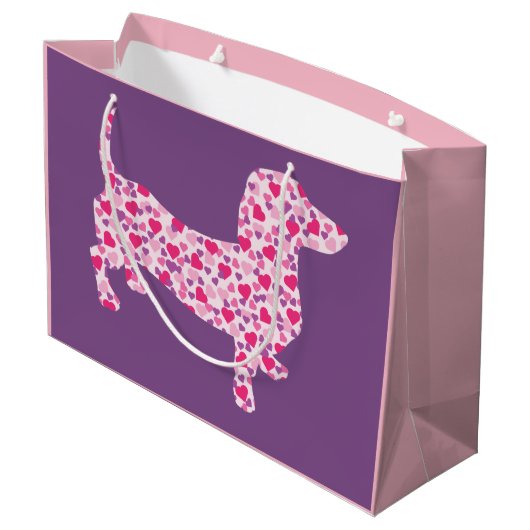 Roze harten Dachshund Groot Cadeauzakje (Achterkant Gekanteld)