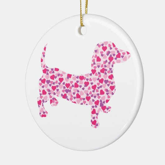 Roze harten Dachshund Keramisch Ornament (Links)