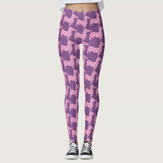 Roze harten Dachshund Leggings (Voorkant)