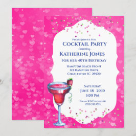 Roze harten Daiquiri Birthday Cocktail Party Kaart