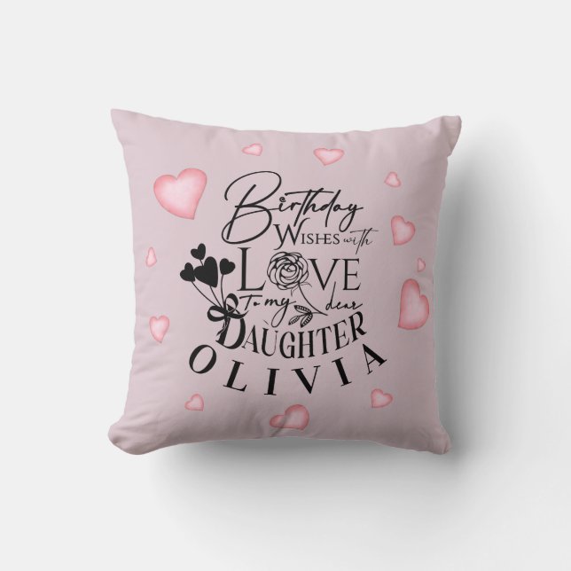 Roze Harten Dochter Verjaardag Tekst Ontwerp Kussen (Voorkant)