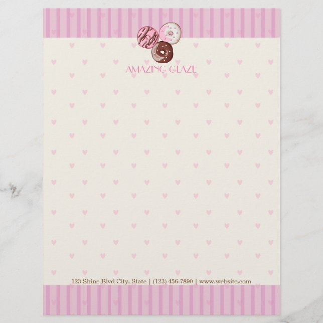 Roze harten Donut Shop Letterhead CUTE KAWAII Custom Briefhoofd (Voorkant)
