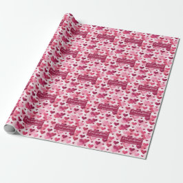 Roze harten en aangepaste I Love You-tekst voor Va Cadeaupapier