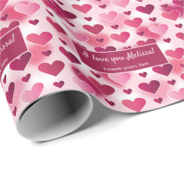 Roze harten en aangepaste I Love You-tekst voor Va Cadeaupapier