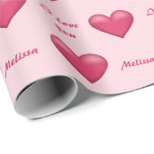 Roze harten en aangepaste 'Ik hou van jou'-tekst m Cadeaupapier (Rol Hoek)