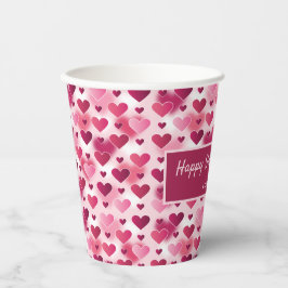 Roze harten en aangepaste tekst - thema Valentijns Papieren Bekers