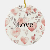 Roze harten en bloemen liefde   keramisch ornament (Voorkant)