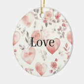 Roze harten en bloemen liefde   keramisch ornament (Links)