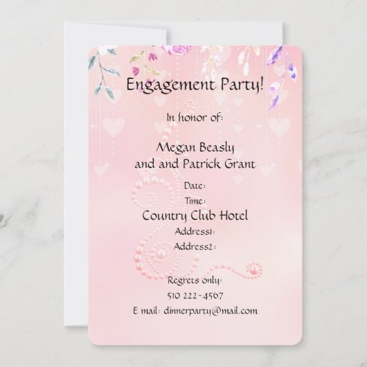 Roze harten en bloemen Uitnodiging (Voorkant)