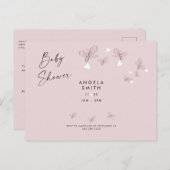 Roze harten en Butterflies Baby shower Uitnodiging (Voorkant / Achterkant)