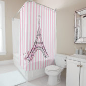 Roze harten en Butterflies Paris Eiffel Tower Douchegordijn (In situ)