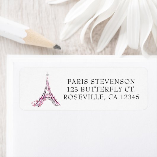 Roze harten en Butterflies Paris Eiffel Tower Etiket (Insitu)
