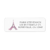 Roze harten en Butterflies Paris Eiffel Tower Etiket (Voorkant)