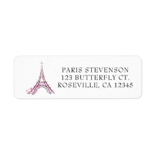 Roze harten en Butterflies Paris Eiffel Tower Etiket