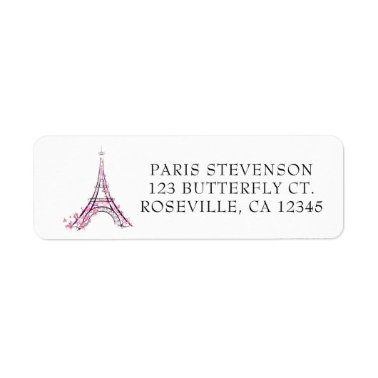Roze harten en Butterflies Paris Eiffel Tower Etiket (Voorkant)