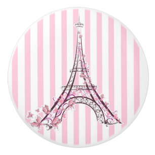 Roze harten en Butterflies Paris Eiffel Tower Girl Keramische Knop