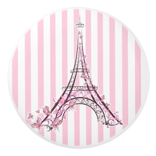 Roze harten en Butterflies Paris Eiffel Tower Girl Keramische Knop (Voorkant)