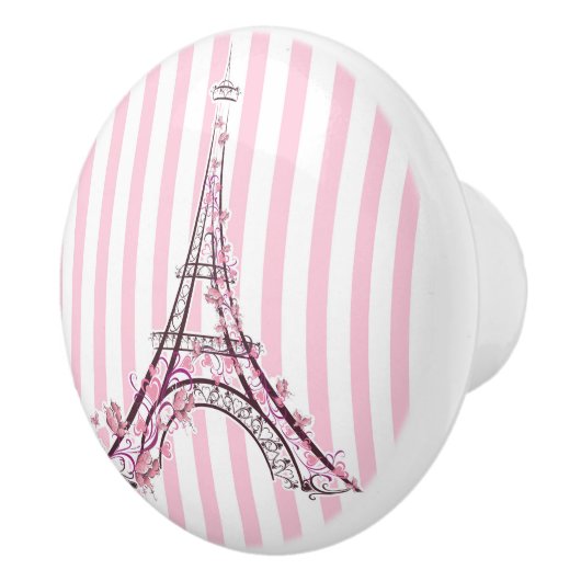Roze harten en Butterflies Paris Eiffel Tower Girl Keramische Knop (Rechts)