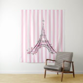 Roze harten en Butterflies Paris Eiffel Tower Girl Wandkleed (In situ)