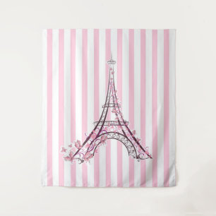 Roze harten en Butterflies Paris Eiffel Tower Girl Wandkleed