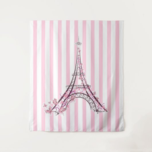 Roze harten en Butterflies Paris Eiffel Tower Girl Wandkleed (Voorkant)