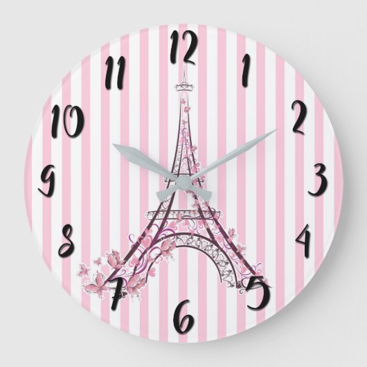 Roze harten en Butterflies Paris Eiffel Tower Grote Klok (Voorkant)